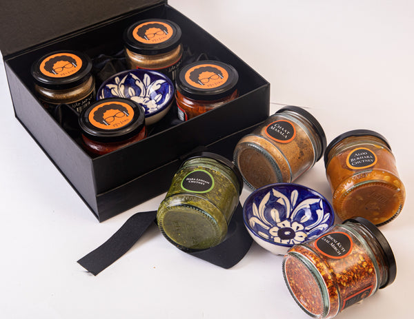 Set of Four Jars with Bowl - Chutneys & Spices