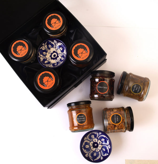 Set of Four Jars with Bowl - Chutneys and Oil